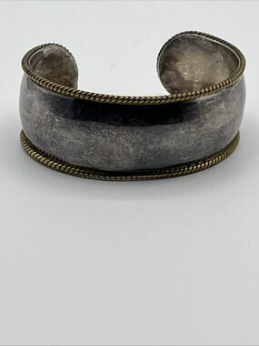 LATON MEXICO 925 Silver Vintage Two Tone Raised Braided Edge Cuff Bracelet